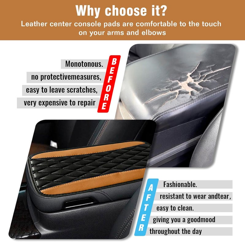 Couslcd Auto Center Console Pad, Universal Waterproof Armrest Seat Box Cover, Car Interior Accessories, Leather Auto Armrest Cover Protector for Most Vehicle, SUV, Truck (Beige) - Image 3